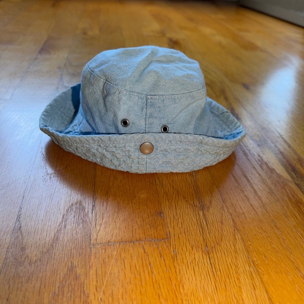 Vintage Baby Gap Blue Denim Chambray Bucket Sun Hat XS/S Cotton Safari Style